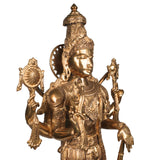 Handcrafted Bronze Vishnu with Garuda,hanuman Idol | Panchaloha / Panchdhatu Vishnu Murti | Venkateswara, Srinivasa, Padmanabha, Madhava Temple Statue | South Indian Chola Art,Gold, 35 Inch, 1 Piece