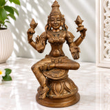 Handmade Bronze Mahalakshmi Idol | Panchaloha Sri Lakshmi Murti for Puja, Padma Lakshmi | Gaja Lakshmi | Dhana Lakshmi | Traditional South Indian Sculpture,Brown, 6 Inch, 1 Piece