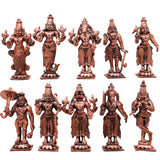 Copper Vishnu Dashavatara Dasavatharam Of Lord Vishnu Statues Ten Incarnations Avatars Idol Murti Home Puja Temple,Brown, 3.5 Inch, 1 Piece