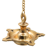 Brass Hanging Pooja Lamp Diya for Lakshmi Vishnu Temple, Handcrafted Peetal Pittal Ceiling Lantern, Traditional Five Face Brass Hanging Light,Gold, 5 Inch, 1 Piece