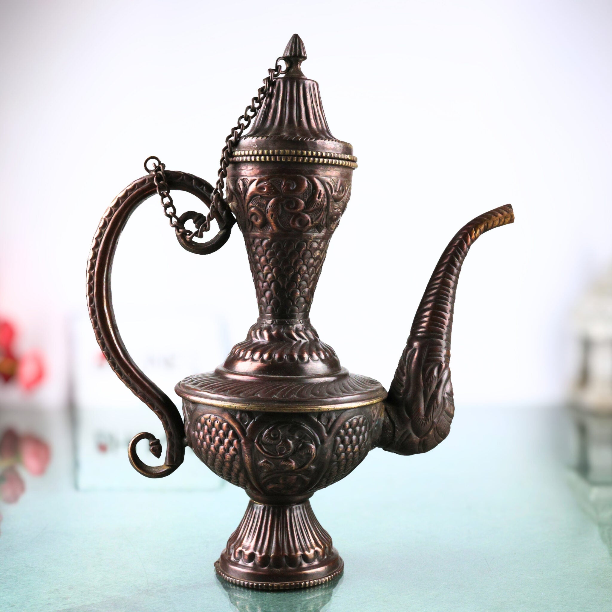 Brass, Surahi, Surai, Suraahee, Ewer, Pitcher, Kettle, Ketalee, Kettledrum, Jar, Pot, Jug, Showpeice, Gift, Home Decor