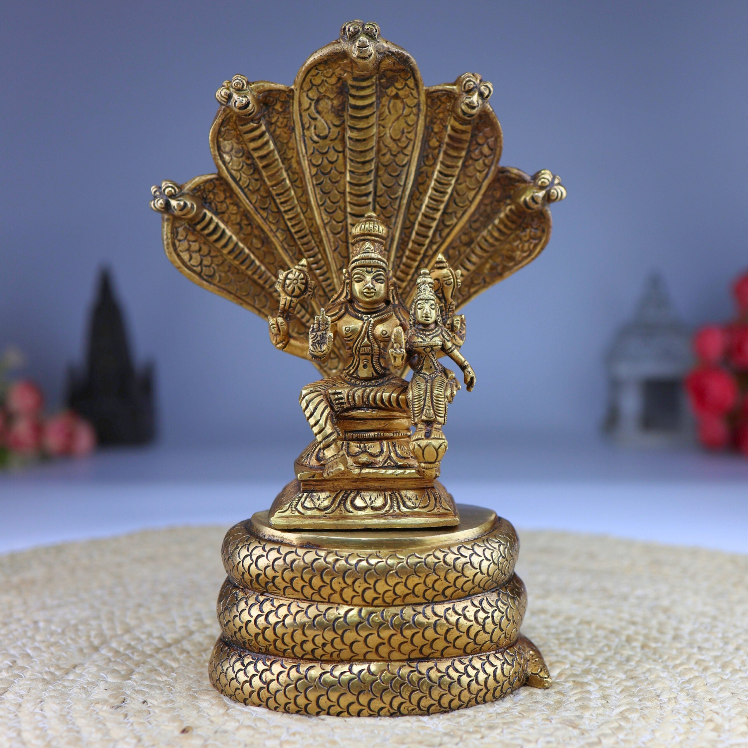 Brass Vishnu Lakshmi on Sheshnag Idol