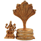 Brass Vishnu Lakshmi on Sheshnag Idol, Lakshmi Narayan Narayana Murti, Peetal Pittal Vishnu Srinivasa Padmanabha Statue for Home Temple Decor & Gifts,Gold, 10.5 Inch, 1 Piece