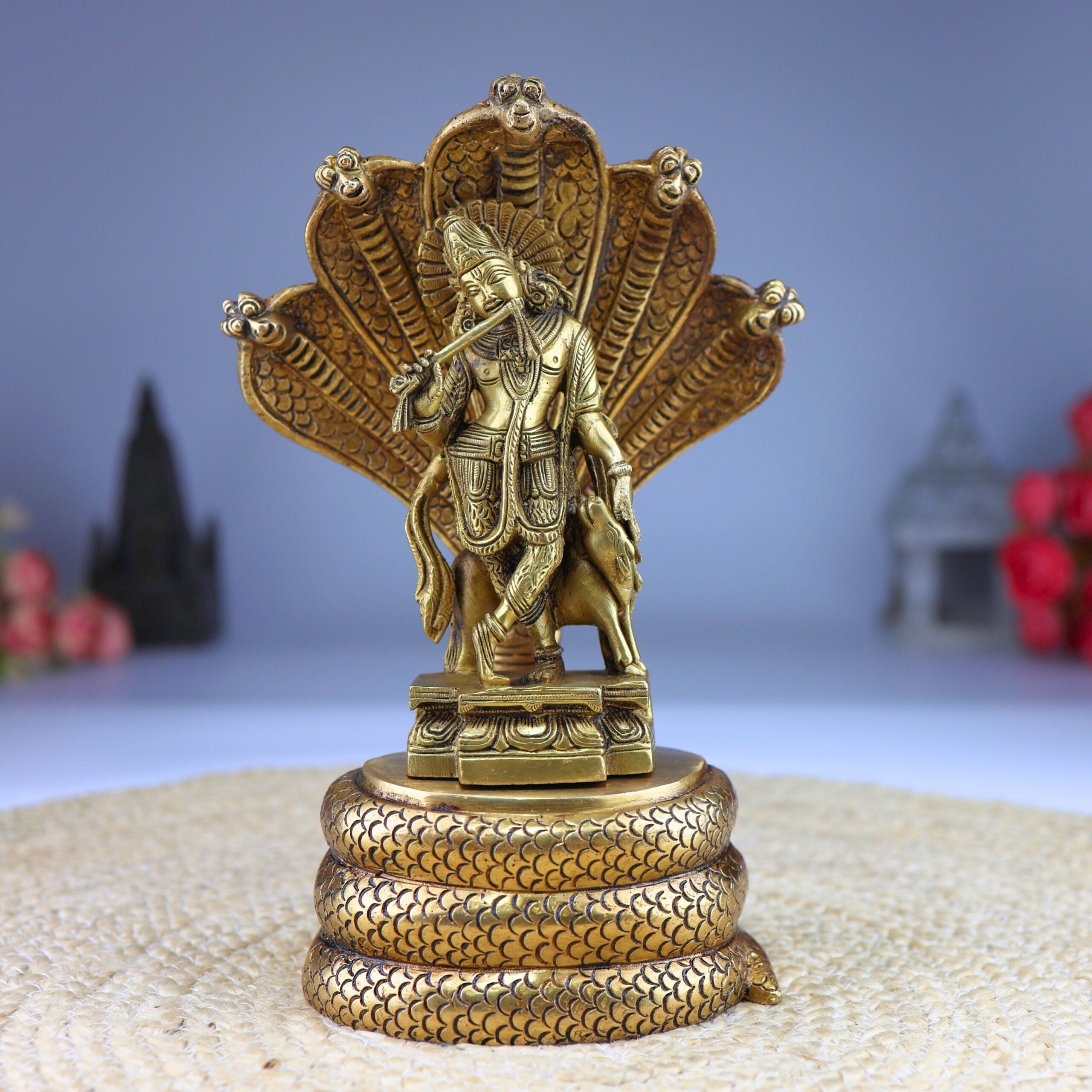 Brass Krishna Idol on Sheshnag