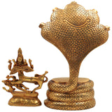 Brass Lord Sharabha Idol – Avatar of Lord Shiva Sharabeshwara Swamy Murti on Sheshnag Singhasan for Home Temple Decor, Gold, 10.5 Inch, 1 Piece