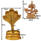 Brass Lord Sharabha Idol – Avatar of Lord Shiva Sharabeshwara Swamy Murti on Sheshnag Singhasan for Home Temple Decor, Gold, 10.5 Inch, 1 Piece