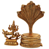 Brass Lord Sharabha Idol – Avatar of Lord Shiva Sharabeshwara Swamy Murti on Sheshnag Singhasan for Home Temple Decor, Gold, 10.5 Inch, 1 Piece