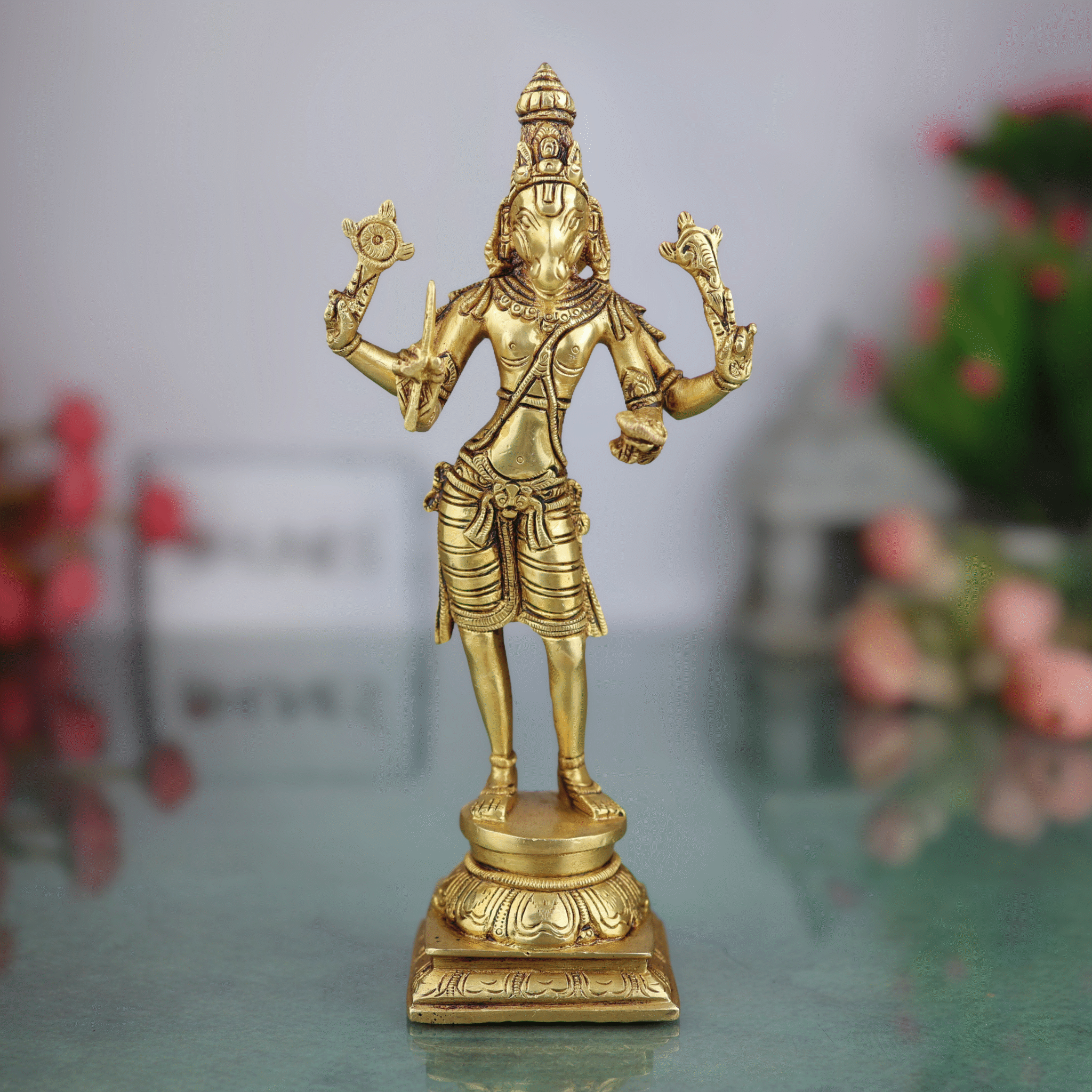 Brass Hayagriva Idol | Hayagreeva Murti Hayasirsa Veda Moorthy Vidya Varada Lakshmi Hayagriva Statue for Pooja, Temple, Home Decor & Gifts