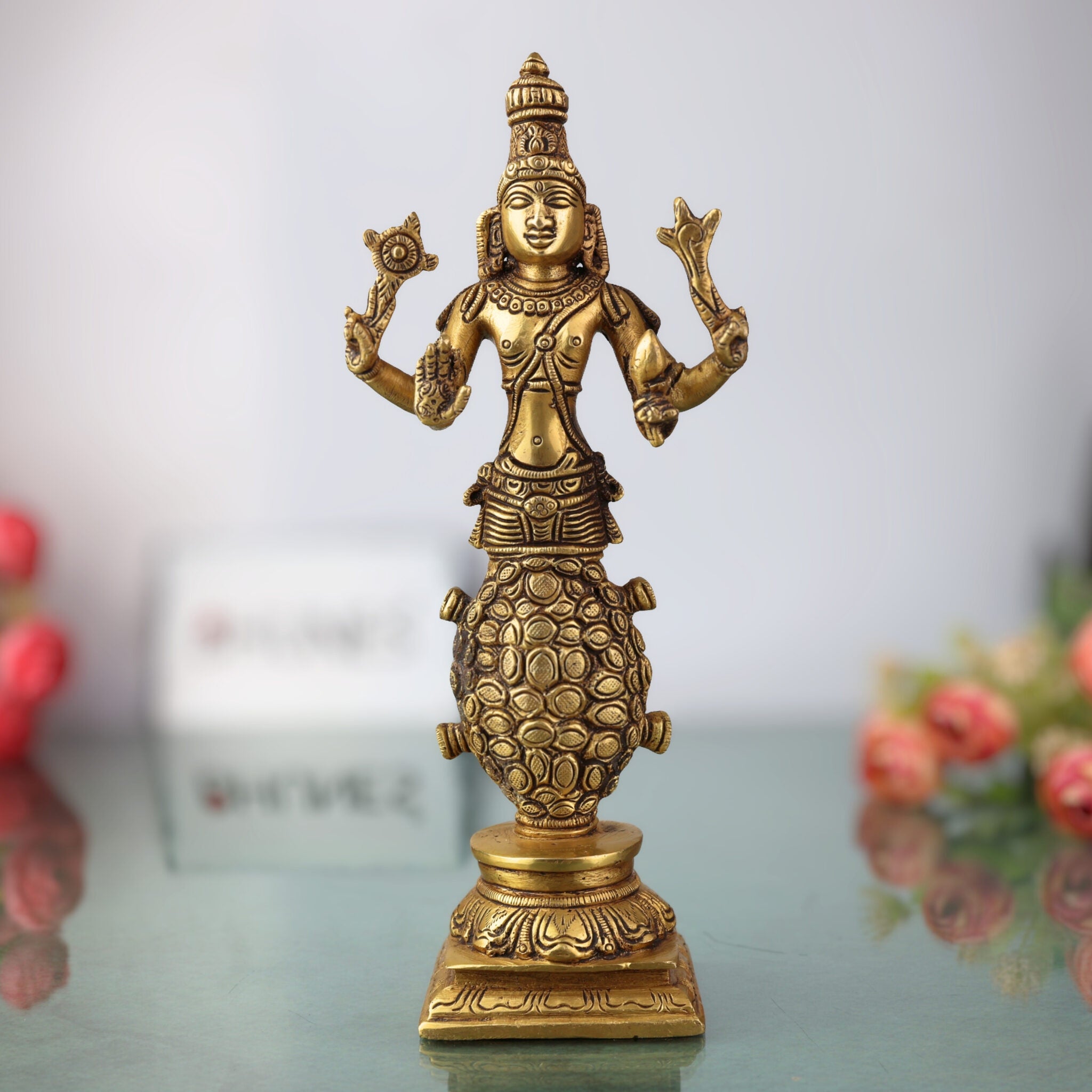 Brass Kurma Avatar Idol – Vishnu in Tortoise Form Murti, Panchaloha & Temple Statue for Pooja, Home Decor, Spiritual Worship