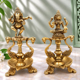 Bhunes Brass Ganesh Lakshmi Diya, Pooja Ganesha Laxmi Lamp, Deep, Deepam, Lamps For Home Temple Décor Set Of 2,Gold, 6.5 Inch, 1 Piece
