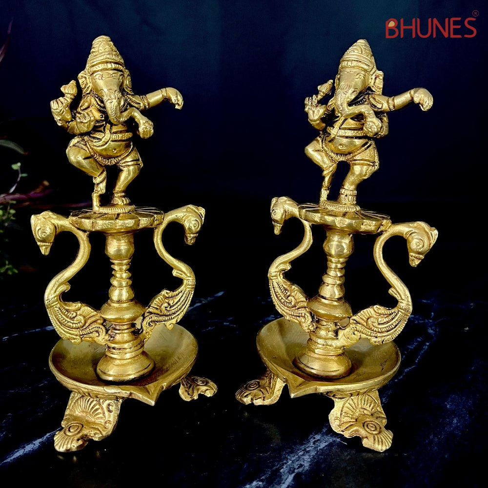 Handcrafted Brass Ganesh Diya Set