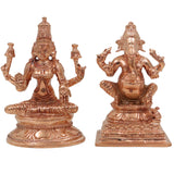 Bronze Panchaloha Lakshmi Ganesha Idol, Mahalakshmi Ganapati Vinayaka Murti for Pooja, Temple & Home Decor, Gold, 3 Inch, 2 Piece