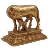 Brass Kamadhenu Idol | Surabhi Cow Statue | Divine Gau Mata Murti | Wish-Fulfilling Holy Cow Sculpture for Pooja, Home Decor & Gifts,Gold, 4.5 Inch, 1 Piece