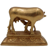 Brass Kamadhenu Idol | Surabhi Cow Statue | Divine Gau Mata Murti | Wish-Fulfilling Holy Cow Sculpture for Pooja, Home Decor & Gifts,Gold, 4.5 Inch, 1 Piece