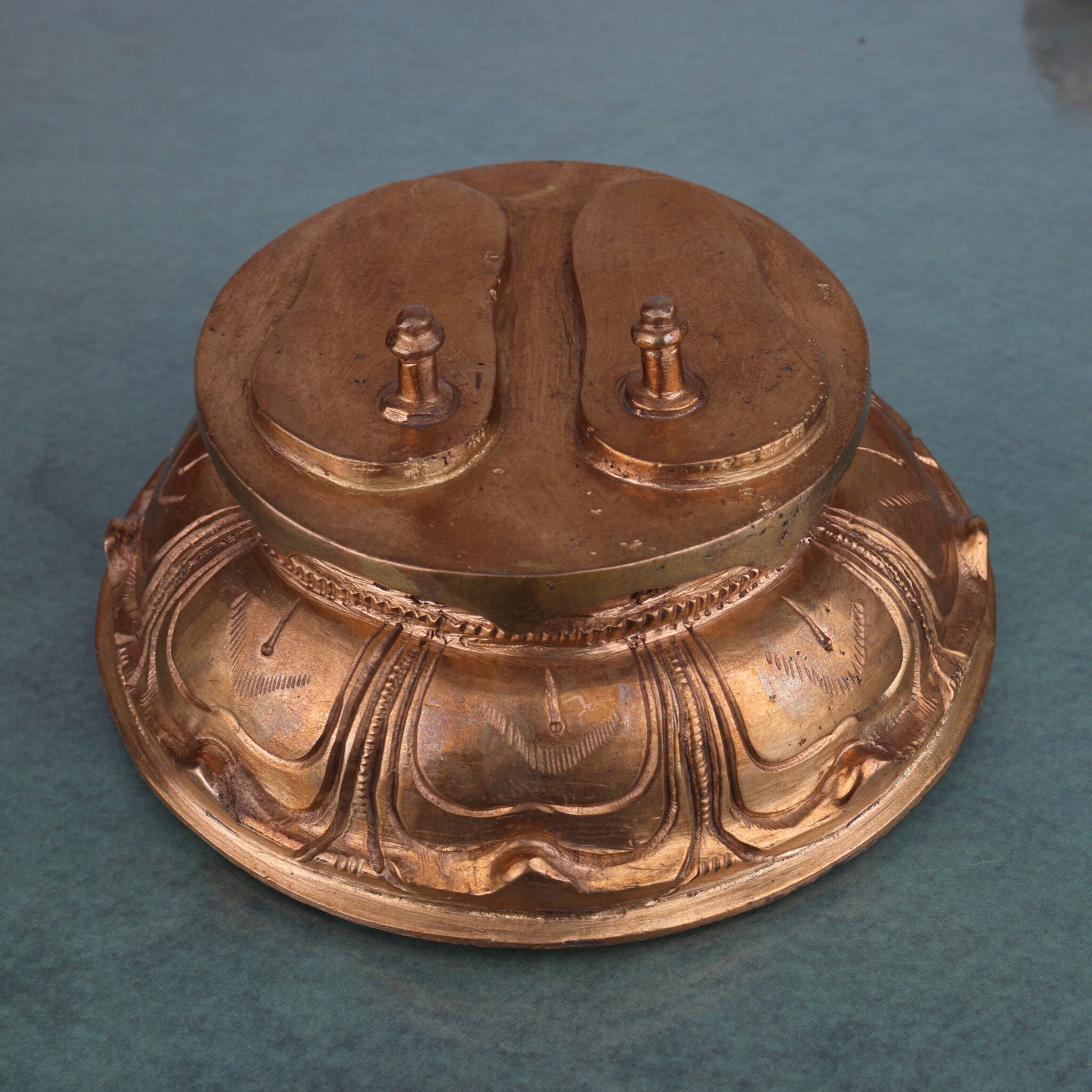 Handmade Bronze Charan Paduka on Mukut