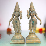 Handmade Panchaloha Sri Devi Bhu Devi Idols, Bronze Lakshmi Statue, Panchadhatu Goddess Sculpture for Pooja, Temple, Home Decor