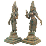 Handmade Panchaloha Sri Devi Bhu Devi Idols, Bronze Lakshmi Statue, Panchadhatu Goddess Sculpture for Pooja, Temple, Home Decor, Brown, 11.5 Inch, 1 Piece