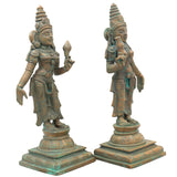 Handmade Panchaloha Sri Devi Bhu Devi Idols, Bronze Lakshmi Statue, Panchadhatu Goddess Sculpture for Pooja, Temple, Home Decor, Brown, 11.5 Inch, 1 Piece