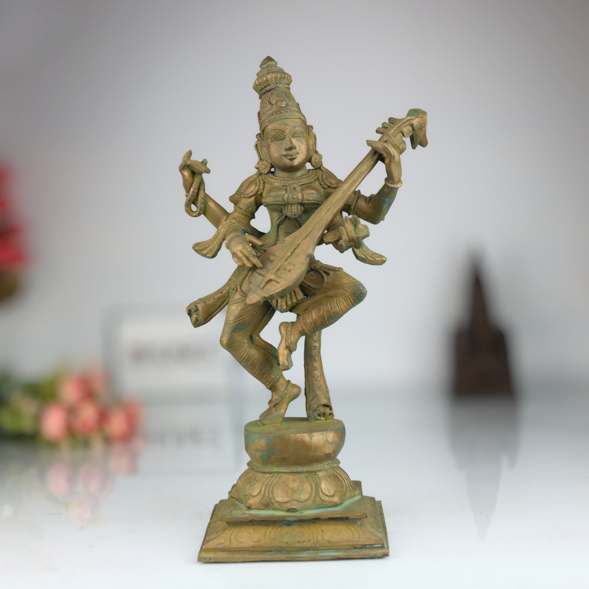 Handcrafted Bronze Panchaloha Saraswati Idol