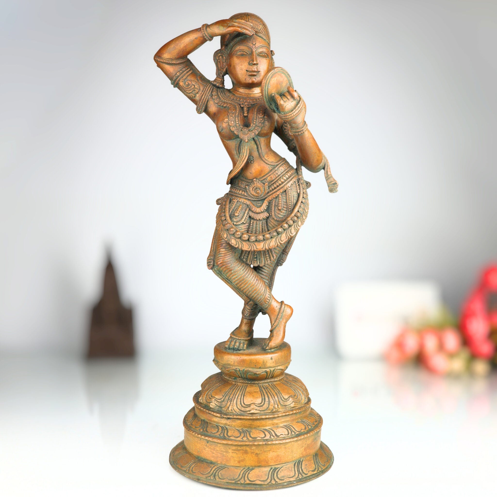 Handmade Bronze Apsara Idol Holding Mirror