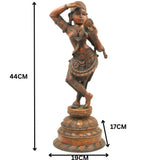 Handmade Bronze Apsara Idol Holding Mirror – Panchaloha Chola Art Sculpture, Celestial Nymph Statue, Urvashi Menaka Rambha Divine Decor,Brown, 17.5 Inch, 1 Piece