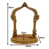 Bronze Shinghashan Chowki With Prabhavali, Panchaloha Mandapam Peetha Bajot for Temple Pooja Mandir Sinhasan, Brown, 13.5 Inch, 1 Piece