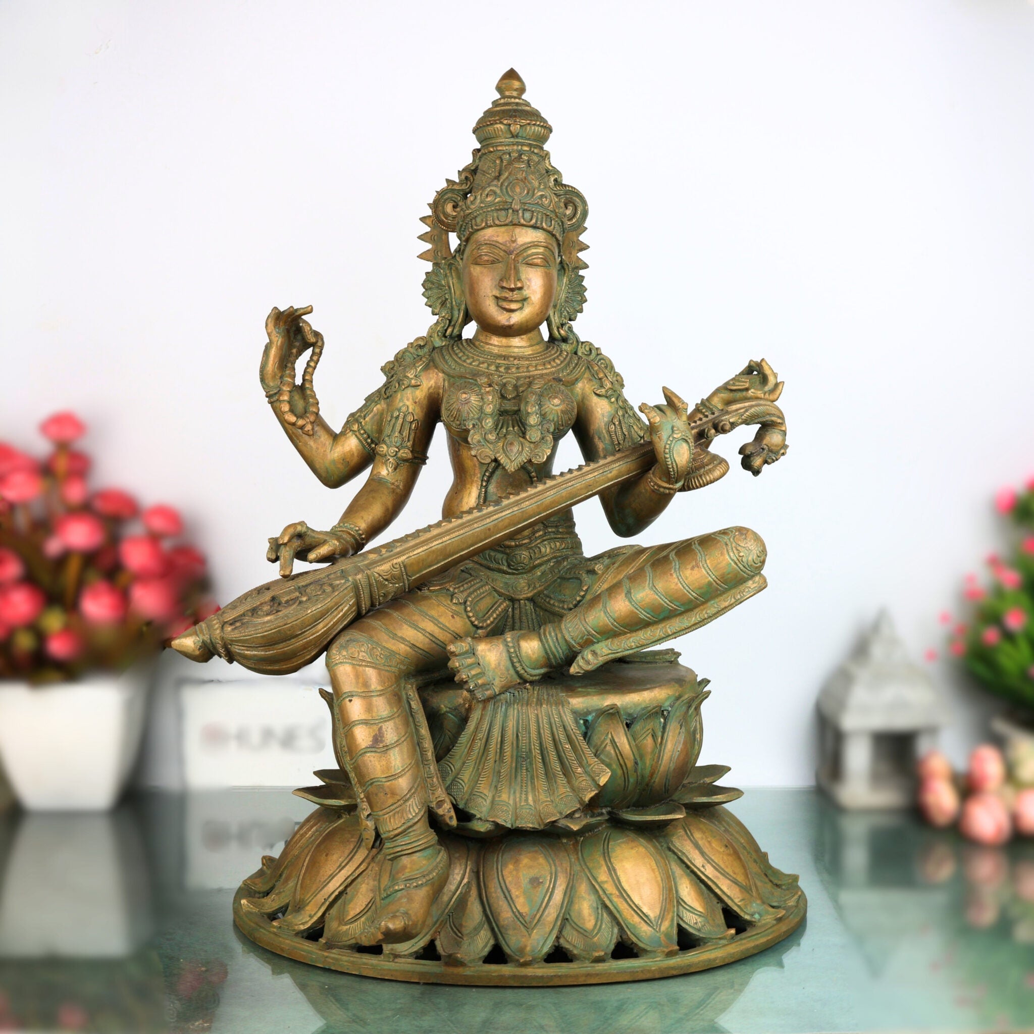 Handmade Bronze Panchaloha Saraswati Idol