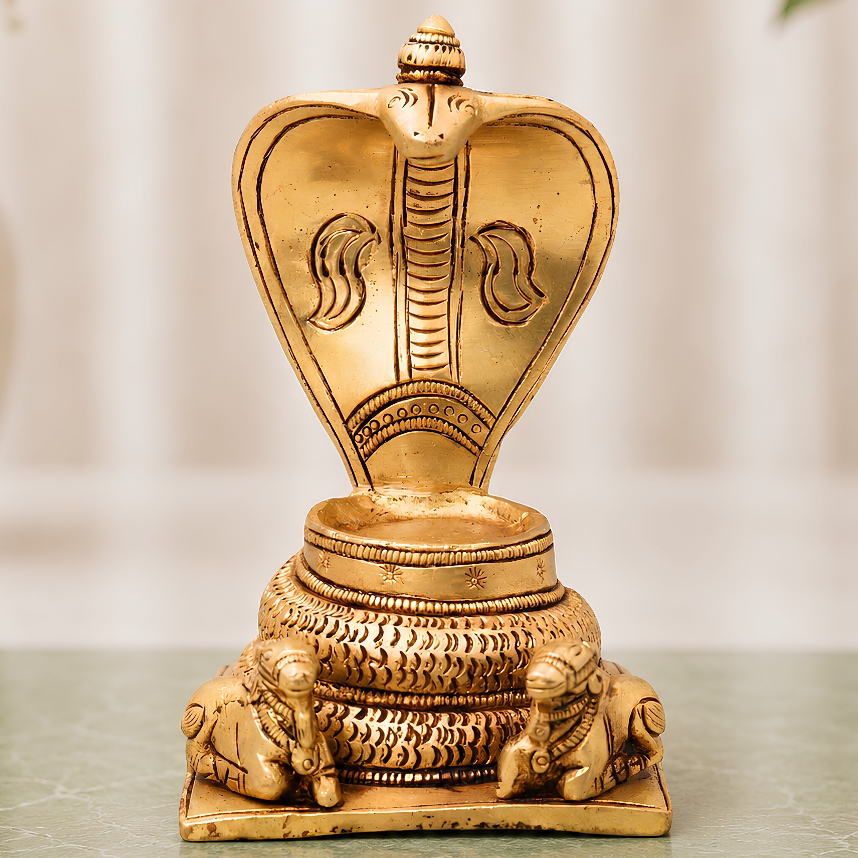  Brass Snake Shaped Pooja Chowki with Nandi 