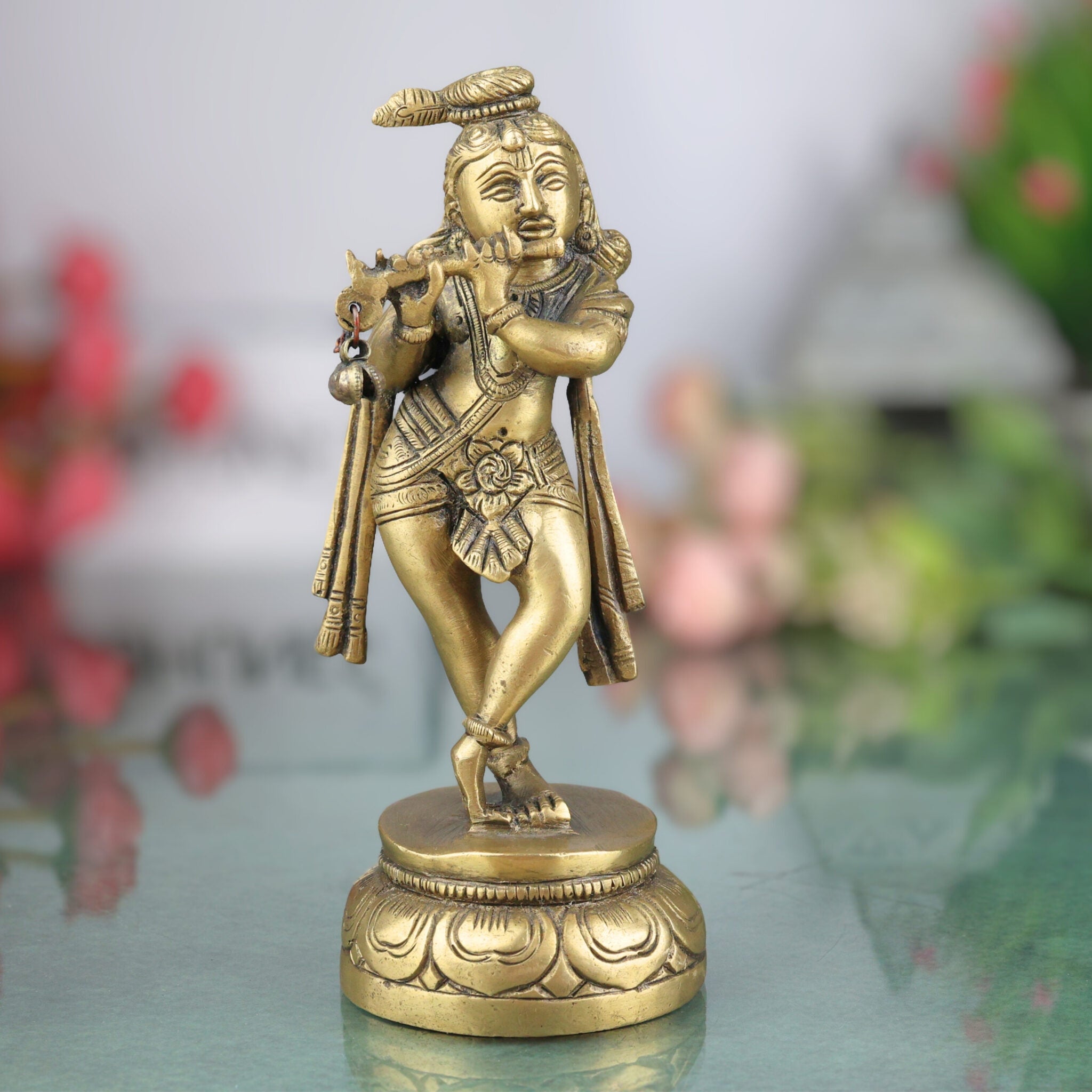 Brass Krishna Idol – Lord Bal Gopal Murti, Gopal Vigraham, Kanhaiya Statue, Makhan Chor Pooja Idol for Home Decor & Gifts