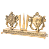 Handcrafted Brass Balaji Shanka Chakra Namam Set, Tirupati Venkateswara Srinivasa Govinda Vishnu Symbol,Gold, 4.5 Inch, 1 Piece