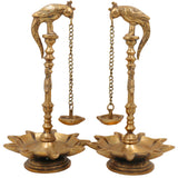 Handcrafted Brass Deepam, Traditional Kuthu Vilakku Nilavilakku Agal Vilakku Panchadeepam, Temple Pooja Lamp, Set Of 2,Gold, 13 Inch, 2 Piece