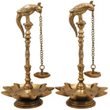 Handcrafted Brass Deepam, Traditional Kuthu Vilakku Nilavilakku Agal Vilakku Panchadeepam, Temple Pooja Lamp, Set Of 2,Gold, 13 Inch, 2 Piece