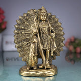 Handcrafted Brass Murugan with Peacock Idol – Lord Kartikeya Skanda Subramanya Shanmukha Kumara Swamy Vel Murugan Pittal Statue for Pooja, Temple & Home Decor