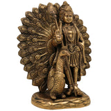Handcrafted Brass Murugan with Peacock Idol – Lord Kartikeya Skanda Subramanya Shanmukha Kumara Swamy Vel Murugan Pittal Statue for Pooja, Temple & Home Decor,Gold, 9 Inch, 1 Piece