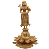 Brass Diya Lady Deepalakshmi, Deepa Lakshmi Idol, Kuthu Vilakku Lakshmi Statue, Pital Deepam Devi Murti,Gold, 11 Inch, 1 Piece
