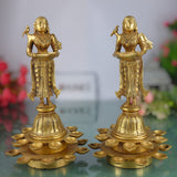 Brass Deep Lakshmi Idols With Mutiple Diya, Deepam Lady Brass, Depa Laxmi Lady Standing With Lamps, Deeplakshmi, Deep Laxmi Set Of 2