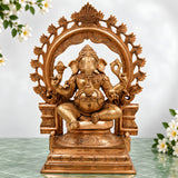 Handmade Bronze Ganesha Idol, Panchaloha Ganapati Vinayaka Murti, Vighnaharta Siddhivinayak Statue for Home & Temple Decor,Gold, 15.5 Inch, 1 Piece