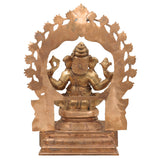 Handmade Bronze Ganesha Idol, Panchaloha Ganapati Vinayaka Murti, Vighnaharta Siddhivinayak Statue for Home & Temple Decor,Gold, 15.5 Inch, 1 Piece