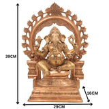 Handmade Bronze Ganesha Idol, Panchaloha Ganapati Vinayaka Murti, Vighnaharta Siddhivinayak Statue for Home & Temple Decor,Gold, 15.5 Inch, 1 Piece