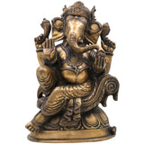 Handcrafted Brass Ganesha Ganpati Idol | Vinayaka Siddhivinayak Vighnaharta Murti for Pooja Room, Temple, Home Decor & Gifting, Brown, 13.5 Inch