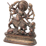 Brass Durga Idol, Mahishasura Mardini Shakti Moorthi, Maa Durga Murti for Home Temple, Navratri & Pooja Décor,Brown, 13 Inch, 1 Piece