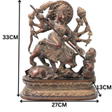 Brass Durga Idol, Mahishasura Mardini Shakti Moorthi, Maa Durga Murti for Home Temple, Navratri & Pooja Décor,Brown, 13 Inch, 1 Piece