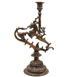 Brass Yali Candle Holder Stand – Handcrafted Lion (Sher) Pooja Deepam Stand for Temple, Diya, and Home Decor, Brown, 13 Inch, 1 Piece