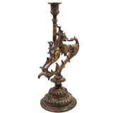 Brass Yali Candle Holder Stand – Handcrafted Lion (Sher) Pooja Deepam Stand for Temple, Diya, and Home Decor, Brown, 13 Inch, 1 Piece