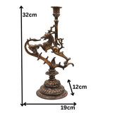 Brass Yali Candle Holder Stand – Handcrafted Lion (Sher) Pooja Deepam Stand for Temple, Diya, and Home Decor, Brown, 13 Inch, 1 Piece