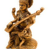 Brass Saraswati Idol, Maa Saraswati Murti, Vidya Devi Statue, Sharada Vagdevi Pratima, Veena Dhari Moorti for Puja & Home Decor, Gold, 7 Inch, 1 Piece