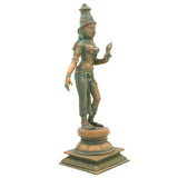Handcrafted Bronze Sri Devi Idol, Panchaloha Lakshmi Murti, Mahalakshmi, Rajarajeshwari, Bhudevi, Chola Art Sculpture for Temple & Home Pooja, Brown, 10.5 Inch, 1 Piece