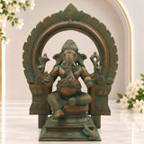 Handmade Panchaloha Bronze Ganesha Idol, Ganpati Vinayaka Pillaiyar Murti, Chola Art Vighnaharta Statue for Temple & Home Decor,Brown, 13 Inch, 1 Piece
