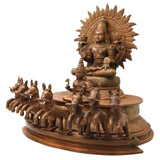 Bronze Surya Dev Rath Idol with Seven Horses, Handcrafted Panchaloha, Ashtadhatu Surya Bhagwan Chariot Sculpture for Temple, Home Decor & Spiritual Puja,Brown, 13.5 Inch, 1 Piece