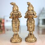 Handcrafted Bronze Panchaloha Deepalakshmi Deepam Lady Idol Set